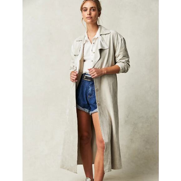 $148 MSRP - Blank NYC Vegan Suede Trench Free People Collab in Iced Chai - Sz M
